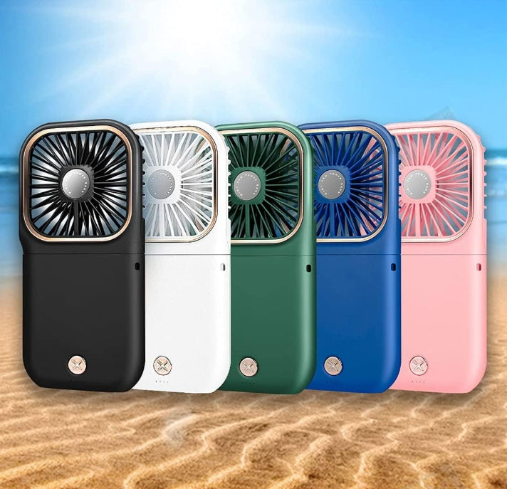 מאוורר נייד ממותג, מאוורר צוואר מתקפל |שרוך, מאוורר קירור מיני נטען USB מאוורר שרוך מאוורר ידני אישי |  מאוורר שולחני מיני, מאוורר מעמד לסלולרי | מאוורר נייד עם פאוור בנק | מאוורר לנסיעות | מאוורר מעמד  למשרד  פאוור בנק