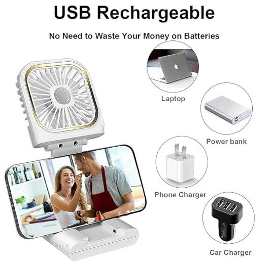 מאוורר נייד ממותג, מאוורר צוואר מתקפל |שרוך, מאוורר קירור מיני נטען USB מאוורר שרוך מאוורר ידני אישי |  מאוורר שולחני מיני, מאוורר מעמד לסלולרי | מאוורר נייד עם פאוור בנק | מאוורר לנסיעות | מאוורר מעמד  למשרד  פאוור בנק