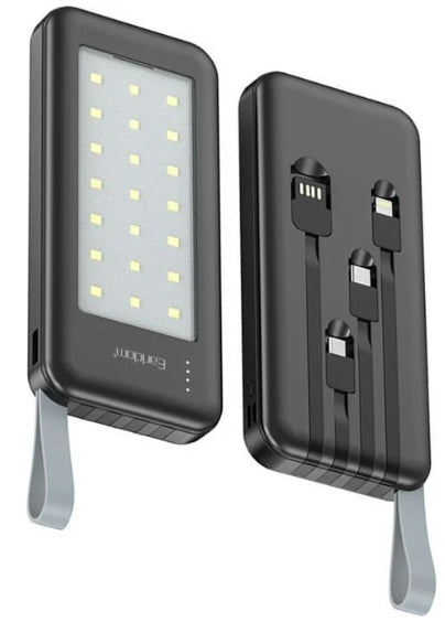 פאוור בנק/ מטען MAH 12000 תאורת חירום לד חזקה כולל כבלים מובנים לטעינה | פאוור בנק עם תאורת חירום | פאוור בנק תאורת חירום | פאוור בנק/ מטען תאורת חירום עם כבלים  