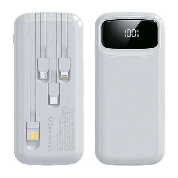 פאוור בנק סוללת גיבוי 10,000mAh טעינה 3.0A עם 4 כבלים מובנים