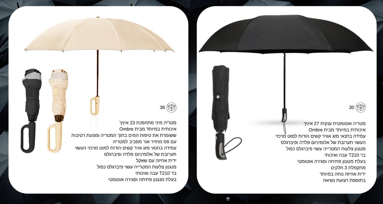 .UMBRELA&CO מטריה אוטומטית ענקית 27 אינץ'  איכותית במיוחד מבית  .UMBRELA&CO