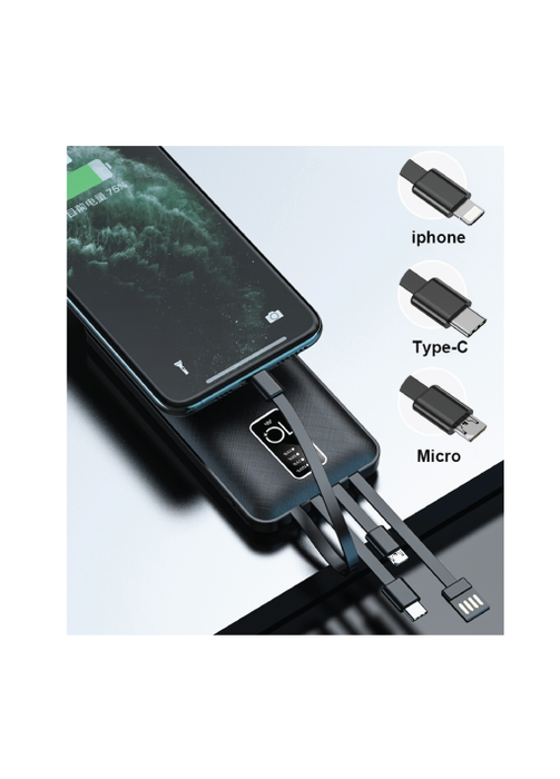 פאור בנק/ מטען צג דיגיטלי מטען 10000MAH+כבלים מובנים