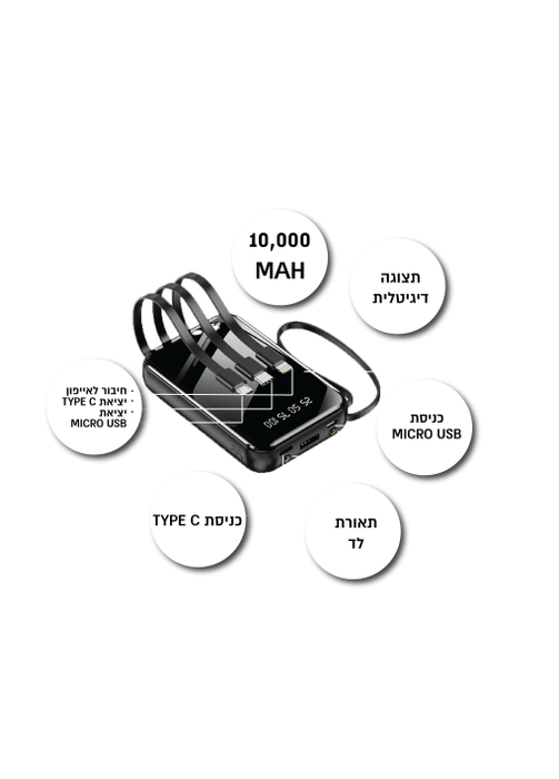 פאוור בנק/ מטען צג דיגיטלי 10,000MAH מיני כולל כבלים מתאמים