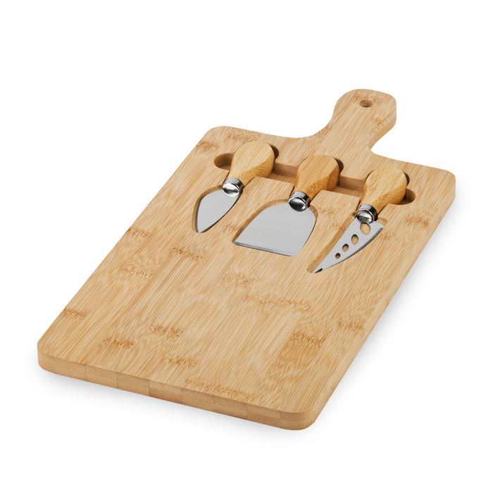 מגש עץ ו-3 סכיני גבינה 