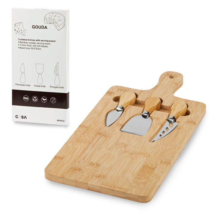 מגש עץ ו-3 סכיני גבינה 