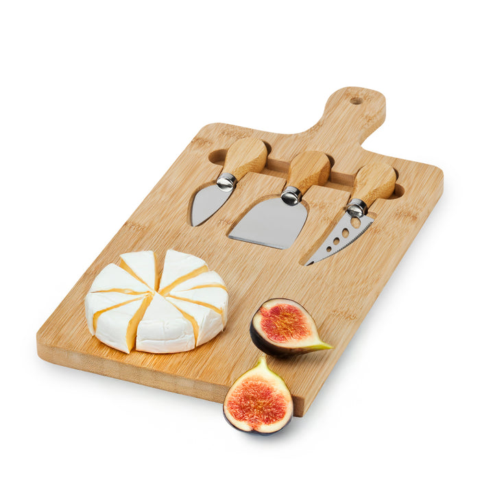 מגש עץ ו-3 סכיני גבינה 