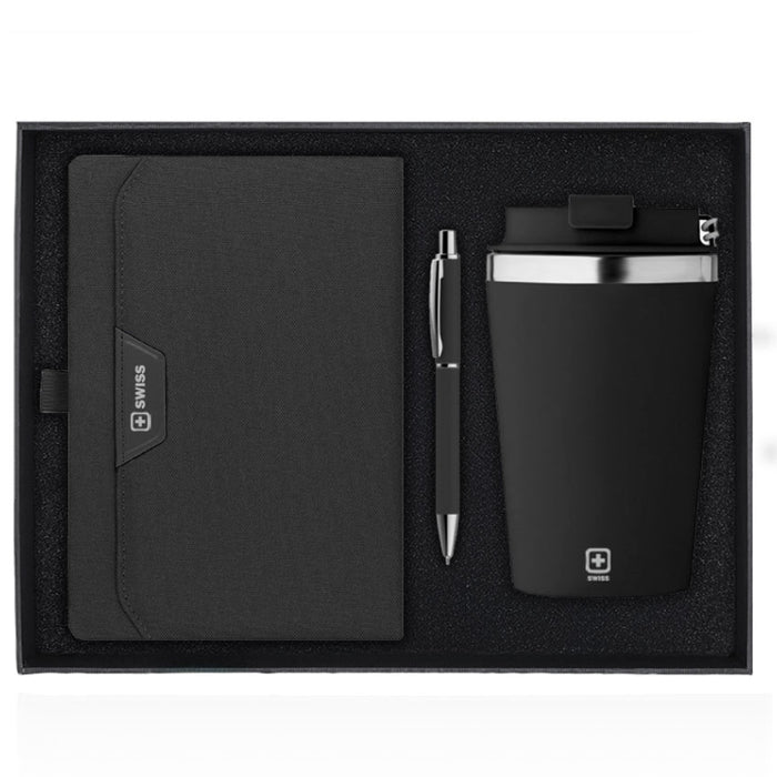 סט מתנה מושלם מחברת SWISS  A5 מהודרת דמוי עור פתיחה כפולה עט וספל תרמי | סט מחברת ועט עם כוס תרמית ממותגת | SW650 • לאוסון
סט מתנה מושלם