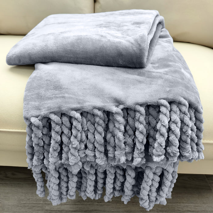 שמיכת קורל פליז עם פרנזים