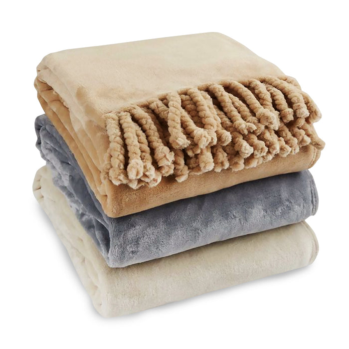 שמיכת קורל פליז עם פרנזים