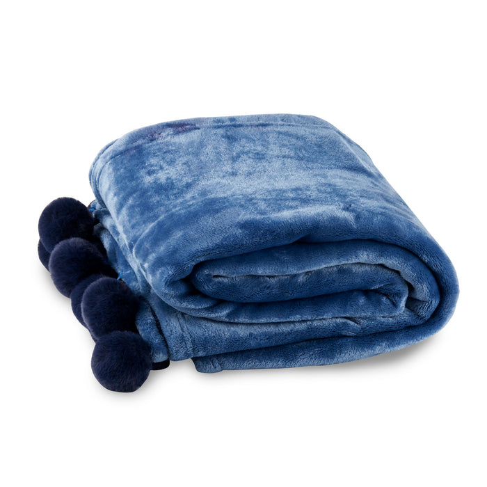 שמיכת קורל פליז עם פומפונים