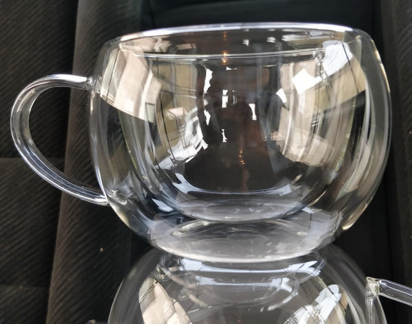 כוס דאבל גלאס דו צדדי 280 ספל כוס זכוכית דופן כפולה - כוס תרמית בידוד כפול  - כוסות דאבל גלאס - כוסות שכבה כפולה ספל מעוצב עשוי זכוכית עם דופן כפולה  זוג כוסות דו צדדי 280 מ”ל