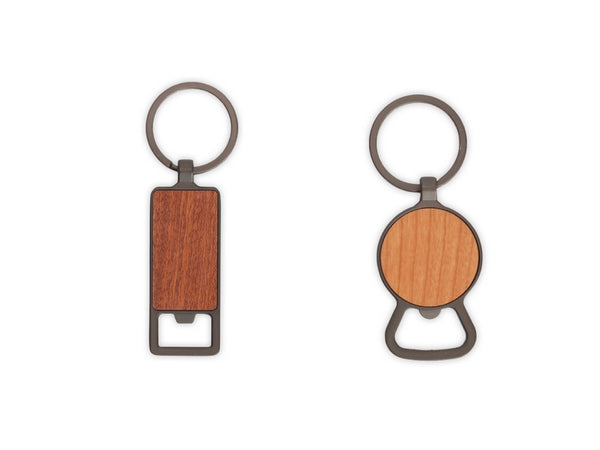 קרני - מחזיק מפתחות מלבני פותחן בקבוקים עץ | סטלה- מחזיק מפתחות עגול פותחן בקבוקים עץ