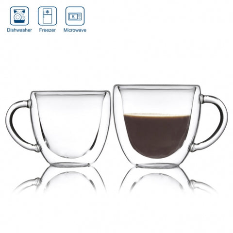 ספל קפה - כוס זכוכית דופן כפולה - כוסות דאבל גלאס  כוס עם בידוד כפול אספרסו דאבל גלאס