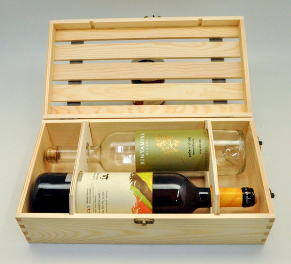 ארגז עץ לשני יינות | קופסת עץ לזוג בקבוקי יין | קוסא ליין מעץ