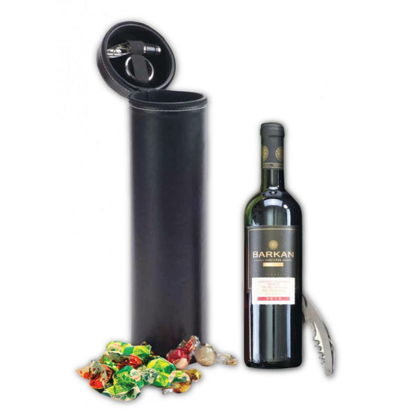 קופסאת אריזה גלילאו דמוי עור איכותית לבקבוק יין הכוללת סט פותחנים