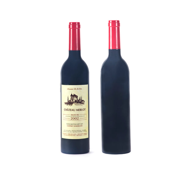 מארז אביזרי יין במעמד בצורת בקבוק | אבזרים ליין בבקבוק יין
