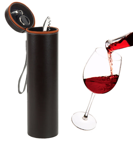 קופסאת אריזה גלילאו דמוי עור איכותית לבקבוק יין הכוללת סט פותחנים