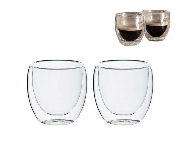 מק"ט: HP8520  זוג כוסות זכוכית, דופן כפולה – ברזיל כוס זכוכית לקפה/תה. ללא ידית אחיזה. דופן כפולה