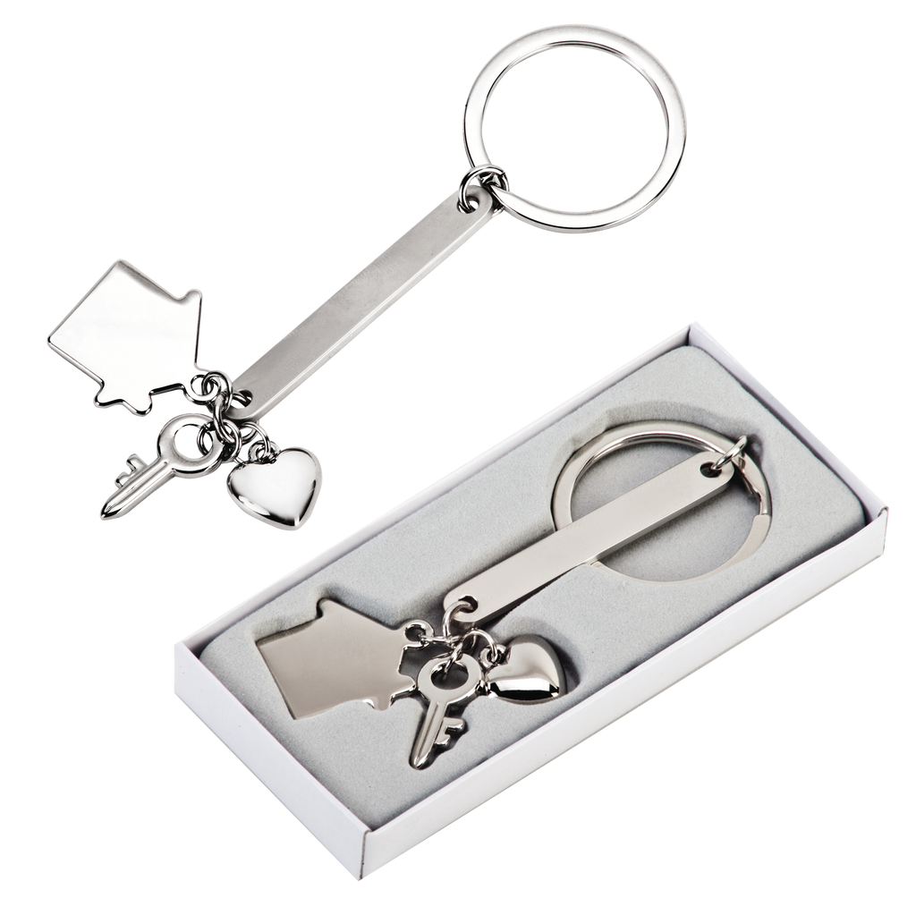 מחזיק מפתחות עם פס מתכת ותליוני מנעול  מפתח ולב