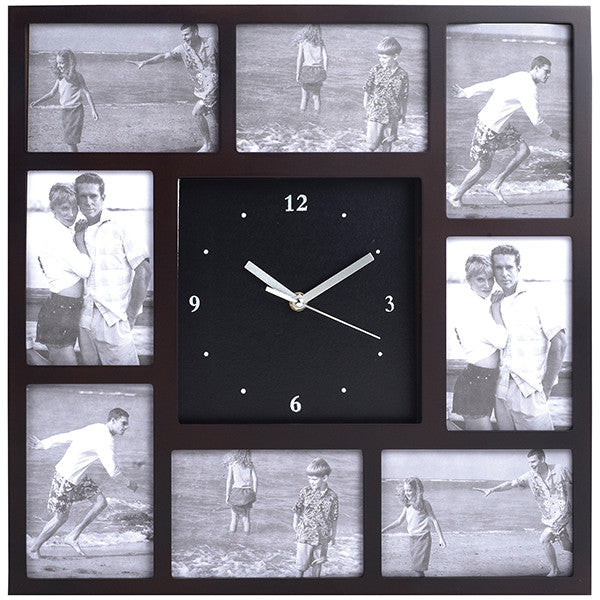 שעון קיר עץ מעוצב 8 תמונות 44X44 ס"מ