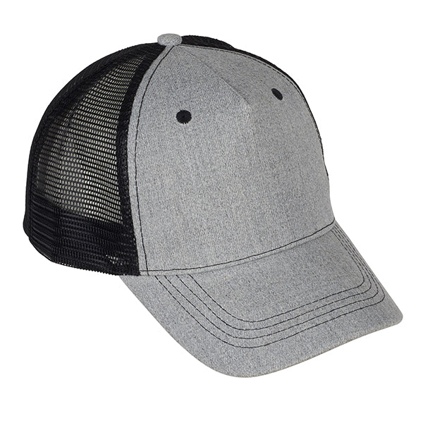 כובע מצחיה רשת כותנה אפור מוברש 5 פאנל
